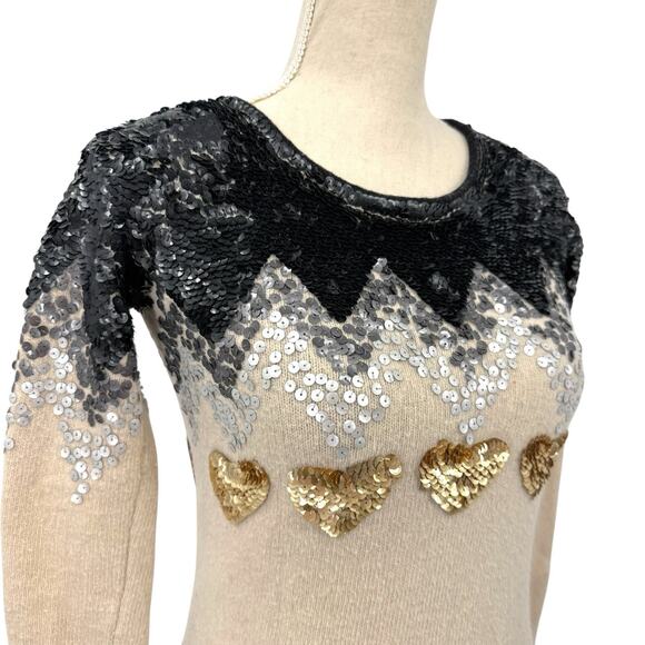 Twin-Set by Simona Barbieri Sweater XS Heart Sequins Wool Blend Crewneck Party - Picture 2 of 12